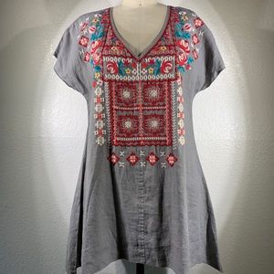 JW Los Angeles by Johnny Was Lakota Embroidered V Neck Sz M